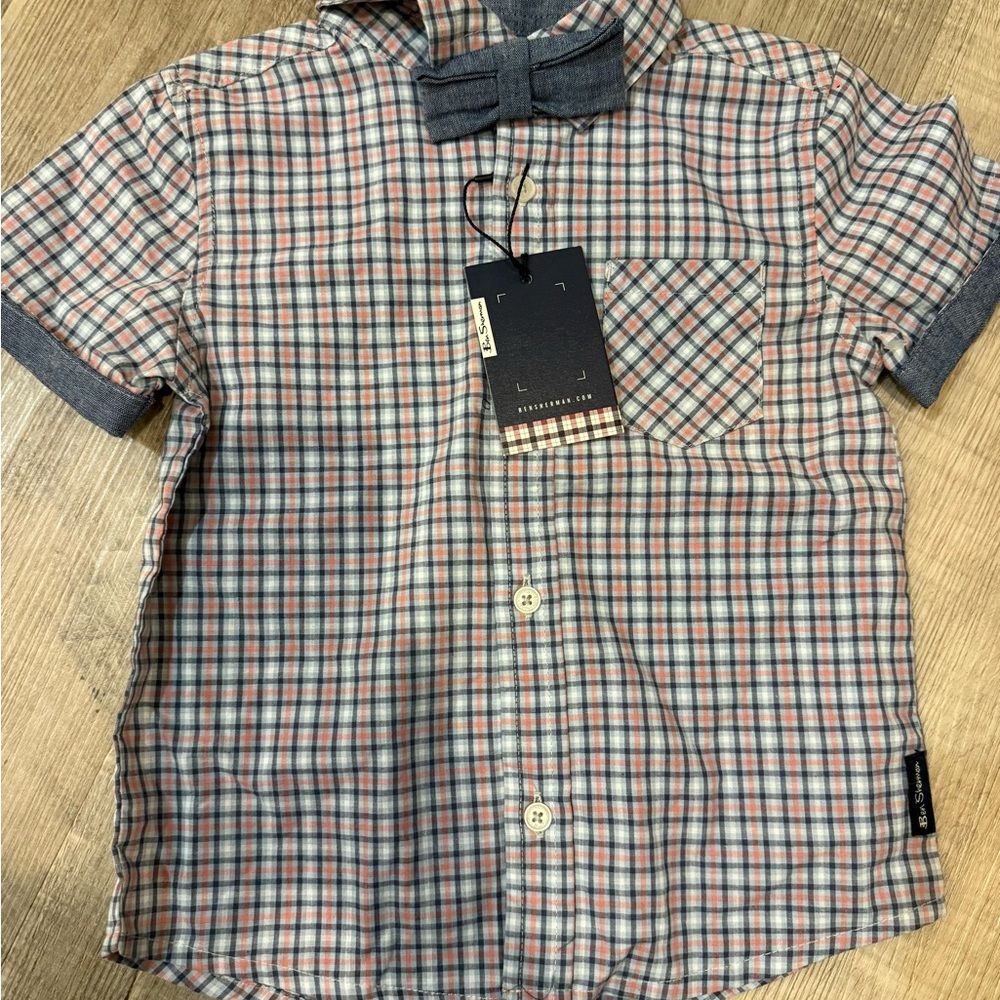 NWT Ben‎ Sherman Toddler Plaid Shirt & Bowtie Set - 24M